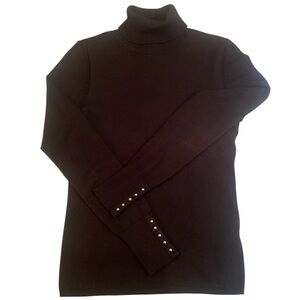 White House Black Market Black Turtleneck Sweater Studded Cuff SKU360